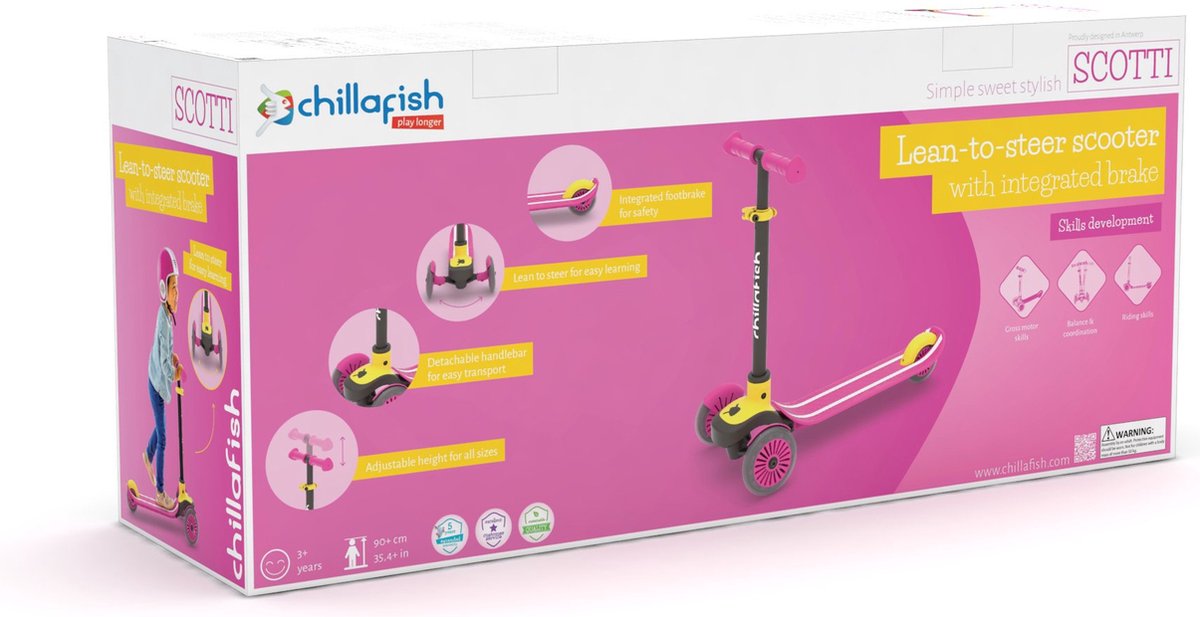 Chillafish Kinderstep 3 Jaar met drie wielen - Roze Geel - Lichtgewicht step meisjes met afneembaar stuur en voetrem - Aanpasbaar in hoogte - Leun-om-te-sturen - Extra grip handgrepen - Model Scotti thumbnail 5