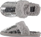Dames instap slippers/pantoffels met pailletten grijs maat 41-42