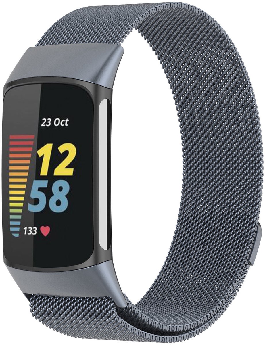 123watches milanese band - space gray - - Geschikt voor Fitbit Charge 5 & 6