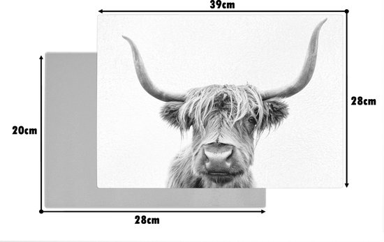 Planche à découper en Verres - 39x28 - Highlander écossais - Vache - Zwart - Wit - Planches à découper en Glas