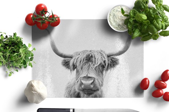 Planche à découper en Verres - 39x28 - Highlander écossais - Vache - Zwart - Wit - Planches à découper en Glas