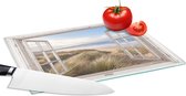 Glazen Snijplank - 28x20 - Doorkijk - Strand - Zee - Duinen - Helmgras - Zand - Blauw - Snijplanken Glas