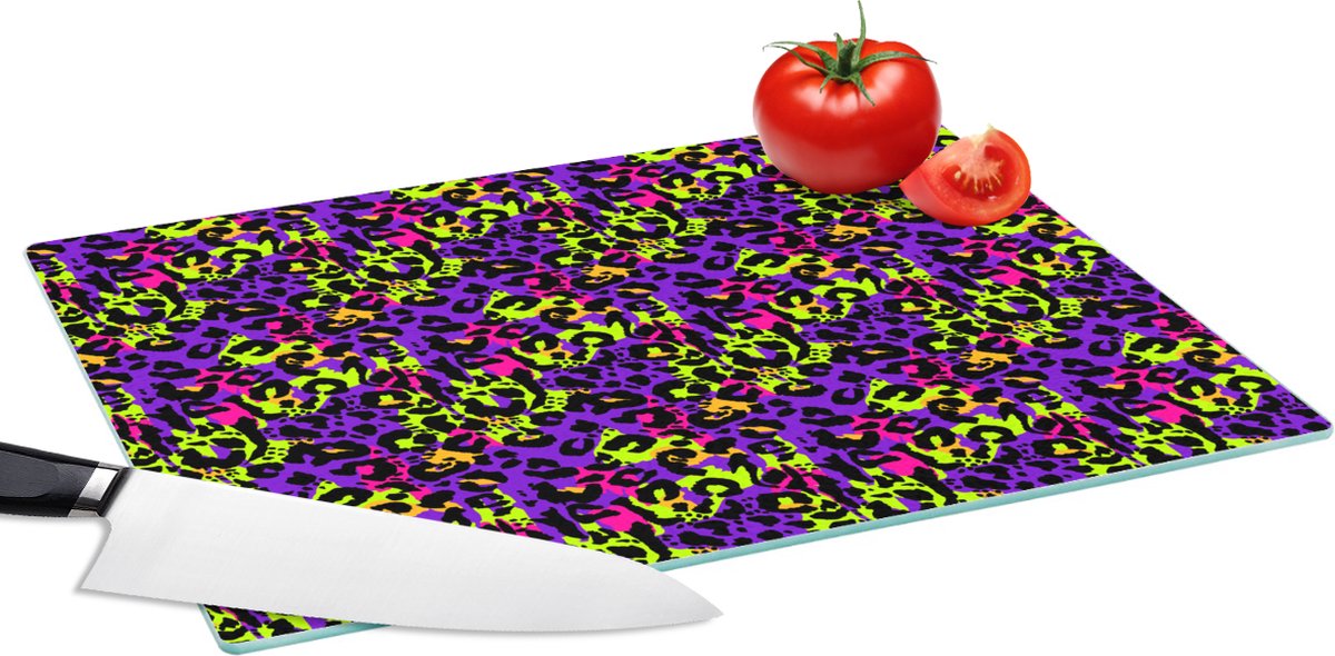 Glazen Snijplank - 39x28 - Dierenprint - Panter - Neon - Snijplanken Glas