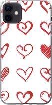 Geschikt voor iPhone 12 mini hoesje - Een illustratie met hartjes in verschillende vormen - Siliconen Telefoonhoesje