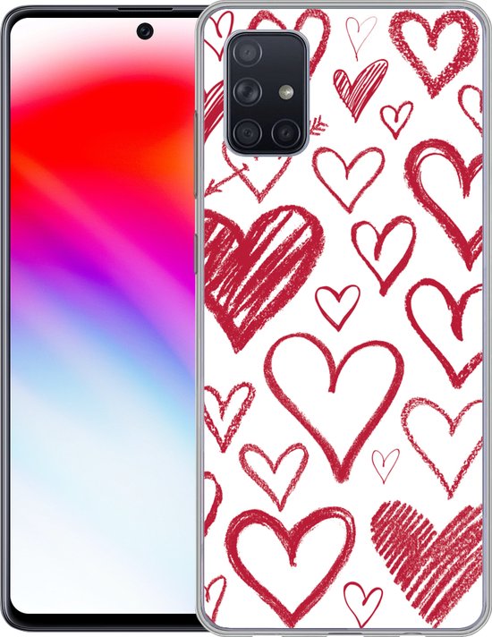 Coque Samsung Galaxy A71 - Un dessin avec des coeurs différents - Siliconen
