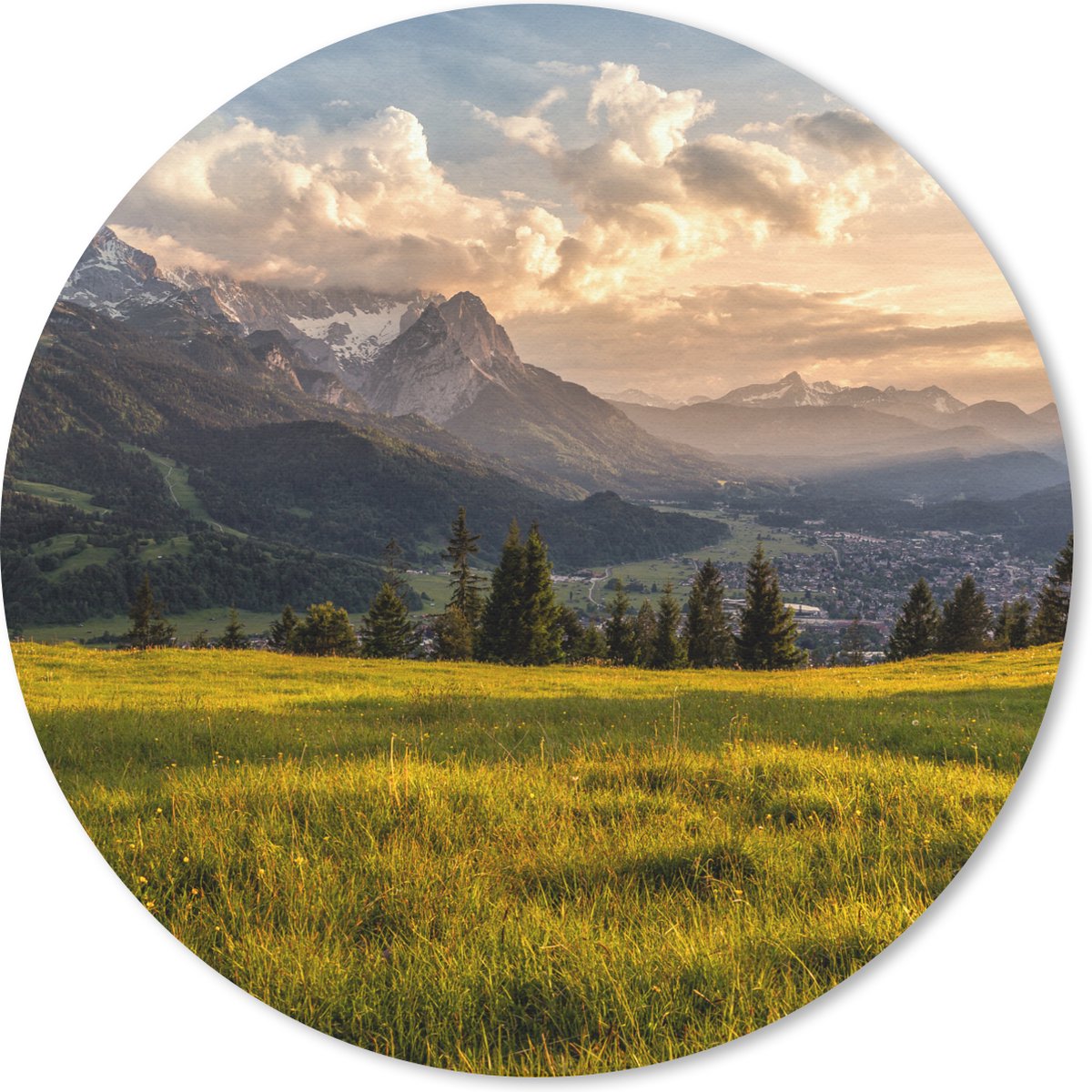 Muismat rond 50x50 cm - Mousepad Alpen - Zonsondergang - Berg - Ronde muismatten