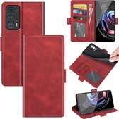 Motorola Edge 20 Pro Hoesje - MobyDefend Luxe Wallet Book Case (Sluiting Zijkant) - Rood - GSM Hoesje - Telefoonhoesje Geschikt Voor: Motorola Edge 20 Pro