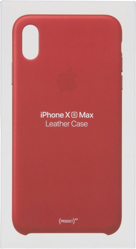 Verpakking van het rode iPhone Xs Max Apple leren hoesje.