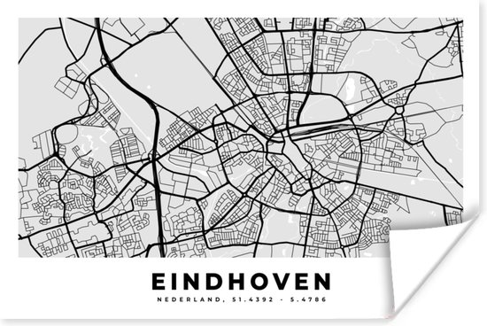 Affiche Carte - Eindhoven - Pays- Nederland - 120x80 cm