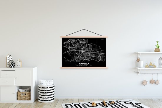 Porte-affiche avec affiche - Affiche scolaire - Carte - Gouda - Zwart - 150x100 cm - lattes vierges