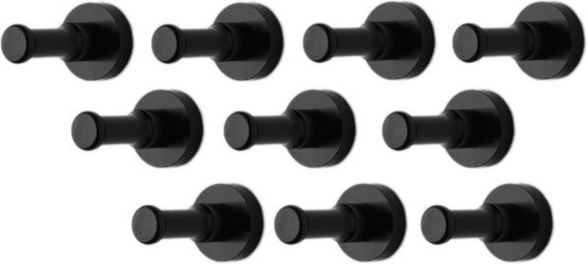Set van 10 metalen kledinghaken, kapstok, zwart