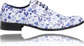 Blue Flowerbed - Maat 46 - Lureaux - Kleurrijke Schoenen Voor Heren - Veterschoenen Met Print