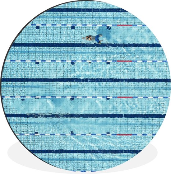WallCircle - Wandcirkel - Muurcirkel - Zwemmer - Zwembad - Water - Aluminium - Dibond - ⌀ 90 cm - Binnen en Buiten
