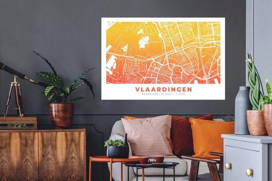 Stickers muraux - Plan de la ville - Vlaardingen - Nederland -Bas - Jaune - 120x80 cm - Feuille adhésive - Carte