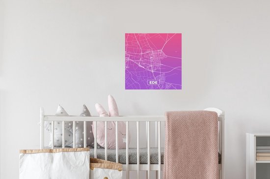 Stickers muraux - Plan de la ville - Ede - Violet - Nederland - 30x30 cm - Feuille adhésive - Carte