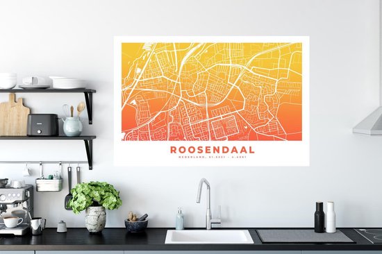 Stickers muraux - Film autocollant - Plan de la ville - Roosendaal - Nederland - Jaune - 120x80 cm - Film adhésif - Stickers muraux Chambre d'enfant - Papier peint autocollant