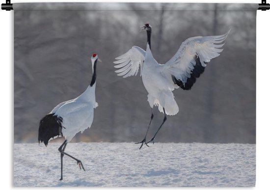 Wandkleed - Wanddoek - Kraanvogel - Vogels - Sneeuw - 120x90 cm - Wandtapijt