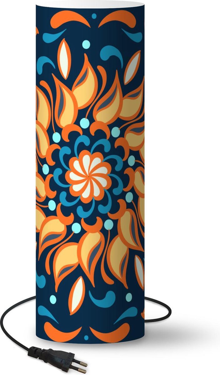 Lamp - Nachtlampje - Tafellamp slaapkamer - Zonnebloemen - Bladeren - Oranje - Blauw - 70 cm hoog - Ø22.3 cm - Inclusief LED lamp