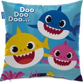 kussen Baby Shark junior 40 x 40 cm microfiber blauw