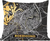 Sierkussens - Kussentjes Woonkamer - 50x50 cm - Plattegrond - Roermond - Goud - Zwart - Stadskaart