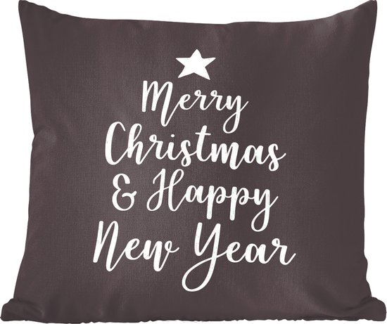 Sierkussens - Kussentjes Woonkamer - 40x40 cm - Kerst quote "Merry Christmas & Happy New Year" op een zwarte achtergrond - Kerstversiering - Kerstdecoratie voor binnen - Woonkamer