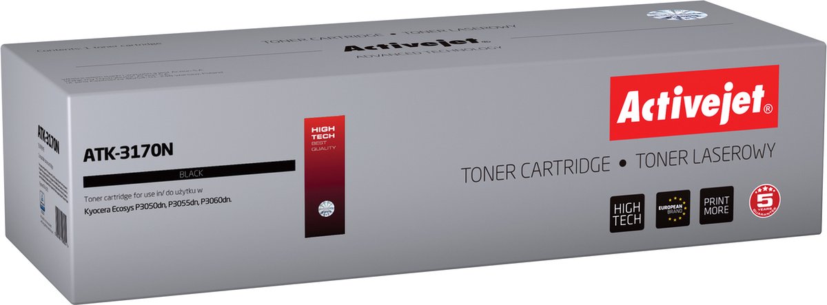 ActiveJet ATK-3170N Toner voor Kyocera-printer; Kyocera TK-3170 vervanging; Opperste; 15500 pagina's; zwart.
