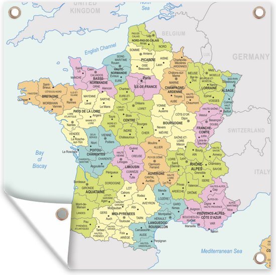 Tuinposters Kleurrijke kaart van Frankrijk - 50x50 cm - Tuindoek - Buitenposter