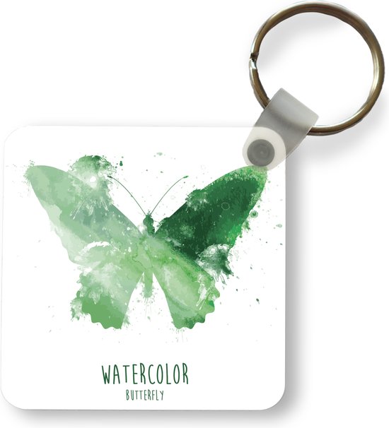 Porte-clés Papillon illustration - Une illustration d'un porte-clés papillon vert en plastique - Porte-clés carré avec photo