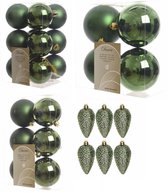 Kerstversiering kunststof kerstballen donkergroen 6-8-10 cm pakket van 50x stuks - Kerstboomversiering