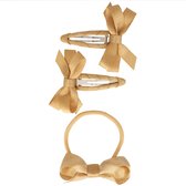 Haarspeldjes en elastiekje met twist en linten strik - gold sparkle | Goud | Meisje