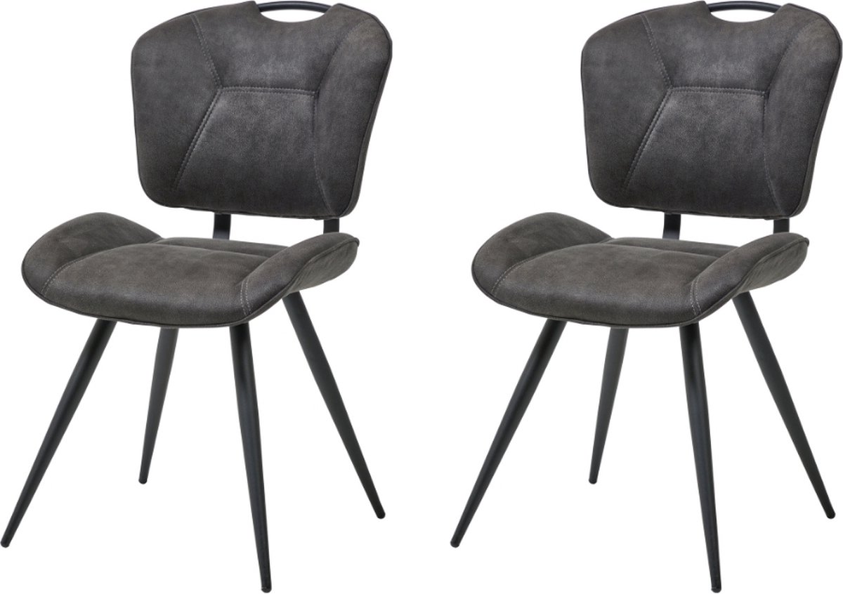 WAYS. – Moderne Matstoffen eetkamerstoelen – Grijs – Met handige rug hendel – Houten poten – 2 stuks