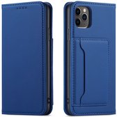 iPhone 13 Pro Wallet Hoesje met Magneetsluiting - Telefoonhoesje met vakjes voor pasjes - Ingebouwde Standaard - Mobiq Magnetic Fashion Wallet Case iPhone 13 Pro blauw