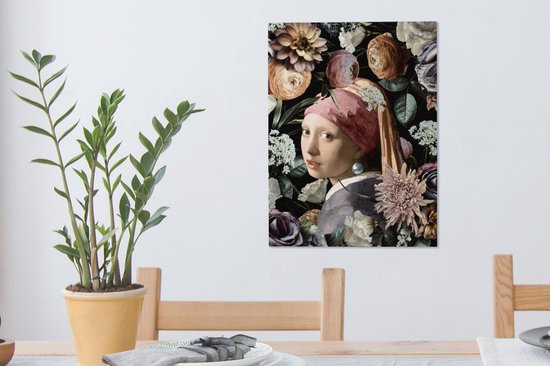 Toile de Oude Meesters - 30 x 40 - Peinture sur toile - Vermeer - Fleurs - Fille avec une boucle d'oreille en perle