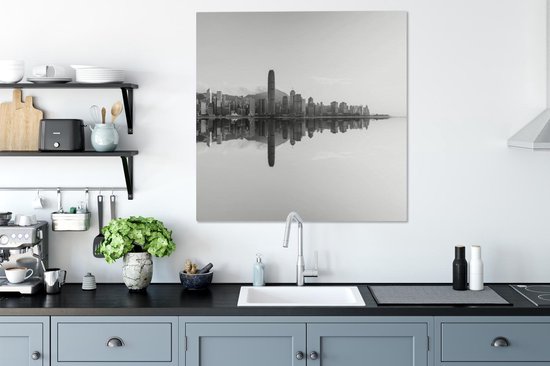 Tableau sur toile Hong Kong - Mer - Zwart - Wit - 90x90 cm - Décoration murale