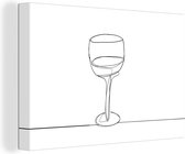 Canvas Schilderij One line illustratie van wijnglas - 90x60 cm - Wanddecoratie