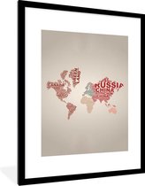 Fotolijst incl. Poster - Wereldkaart - Letters - Land - 60x80 cm - Posterlijst