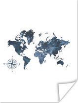 Wereldkaarten - Wereldkaart - Blauw - Wit - 60x80 cm
