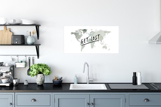 Décoration murale - Carte du Wereldkaart - Peinture à l'aquarelle - Dire - 80x40 cm - Affiche