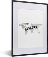 Affiche avec cadre Carte du Wereldkaart - Aquarelle - Explorer - 30x40 cm