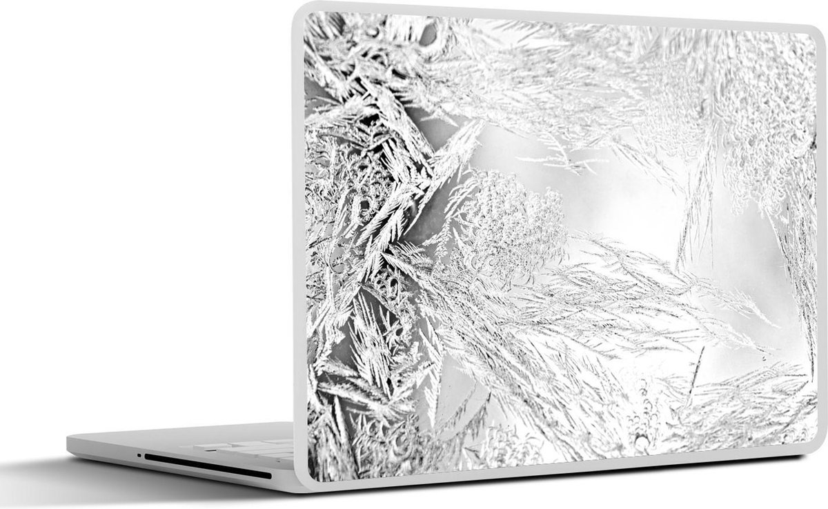 Afbeelding van product SleevesAndCases  Laptop sticker - 15.6 inch - IJskristallen op een raam - zwart wit