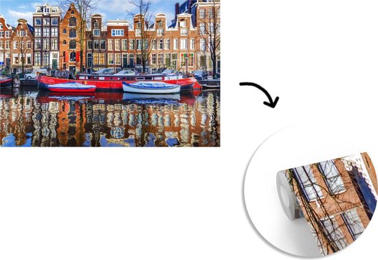 Papier peint Papier peint photo en vinyle - Canal à Amsterdam largeur 360 cm x hauteur 240 cm - Tirage photo sur papier peint (disponible en 7 tailles)