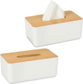 Relaxdays 2x tissue box - kunststof - tissuehouder - zakdoekjesdoos - deksel van bamboe