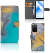 Etui à Rabat OPPO A16/A16s | Coque OPPO A54s Marbre Blue Or