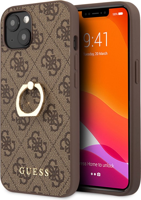 MijnWinkel - Guess PU Leather Back Cover Telefoonhoesje voor Apple iPhone 13 Mini - Beschermend & Stijlvol - Kleur: Bruin