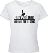 Sparkle&Dream - T-Shirt 'Follow your dreams' Wit - Maat 164 - voor Turnen en Gymnastiek