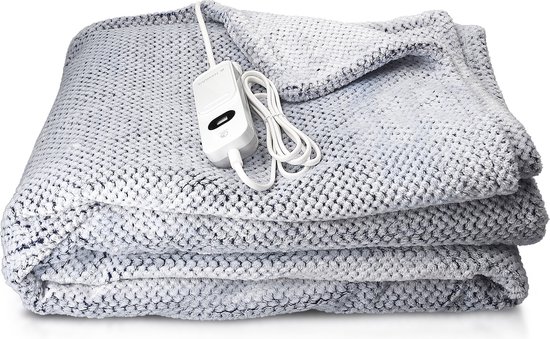 Navaris XXL warmtedeken voor 2 personen - Elektrische deken met 3 standen en timer - Bovendeken - 180 x 130 cm - Fluweelzacht - Wasbaar - Blauw - Navaris