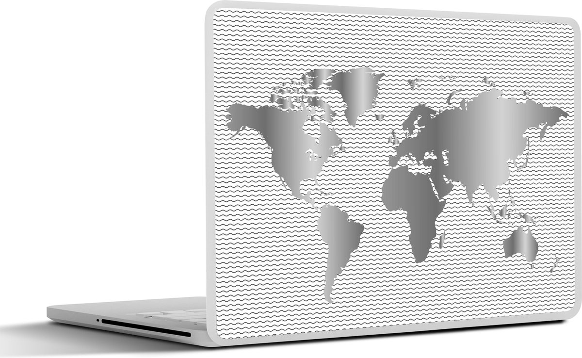 Afbeelding van product SleevesAndCases  Laptop sticker - 14 inch - Wereldkaart Golven - zwart wit