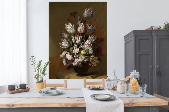 Nature morte aux fleurs - Peinture de Hans Bollongier Poster 120x160 cm - Tirage photo sur Poster (décoration murale salon / chambre) XXL / Groot format!