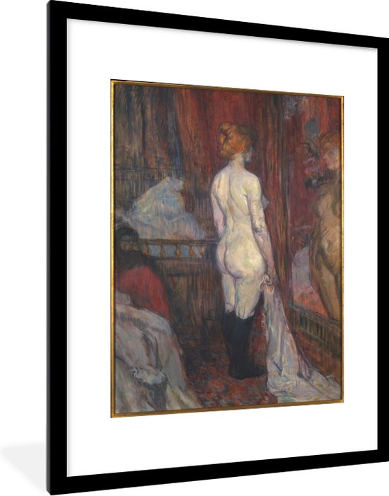 Fotolijst incl. Poster - Woman before a mirror - Schilderij van Henri de Toulouse-Lautrec - 60x80 cm - Posterlijst