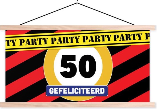 Porte-affiche avec affiche - Affiche scolaire - Anniversaire - Décoration 50 ans - Panneau de signalisation - 150x75 cm - Lattes vierges